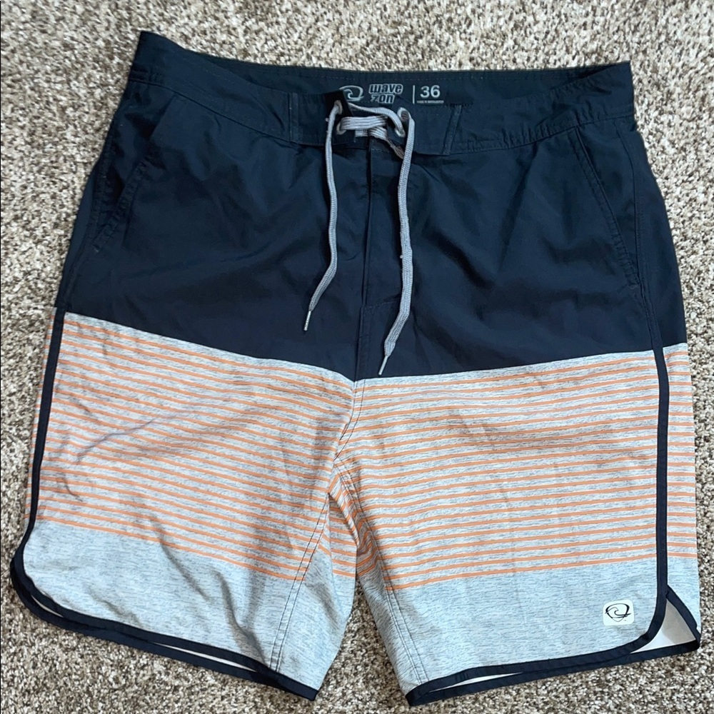 Navy and Orange Striped Men's Swim Shorts
